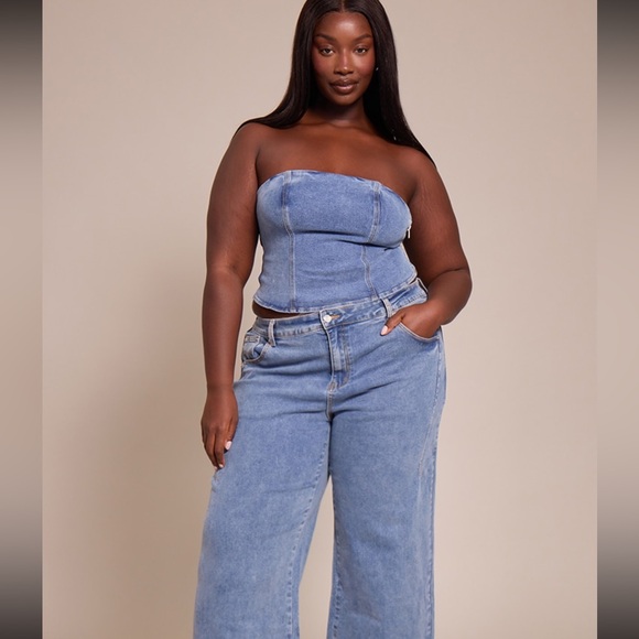 🆕🤍Blue Vintage LightWash Jean Waistband Denim Corset - Picture 2 of 5